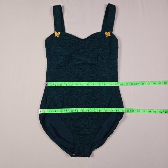 Upstream Vintage One‎ Piece Swimsuit Sz 12 Teal Retro Butterfly 80s Pinup Swim - Picture 7 of 9